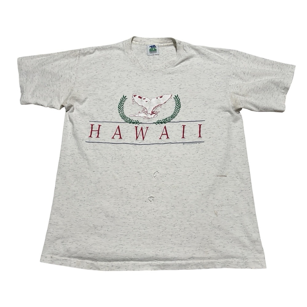 Vintage 90s Single Stitch Hawaii Graphic T Shirt Distressed Stained Sz LG 21x28